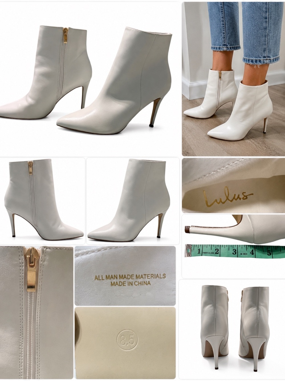 Lulus White Pointed Toe Ankle Booties Size 8.5